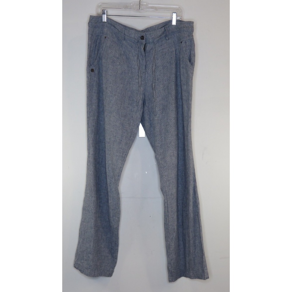 Dalia Women's Blue White Stripe Linen Blend Pants With Draw String Size 14